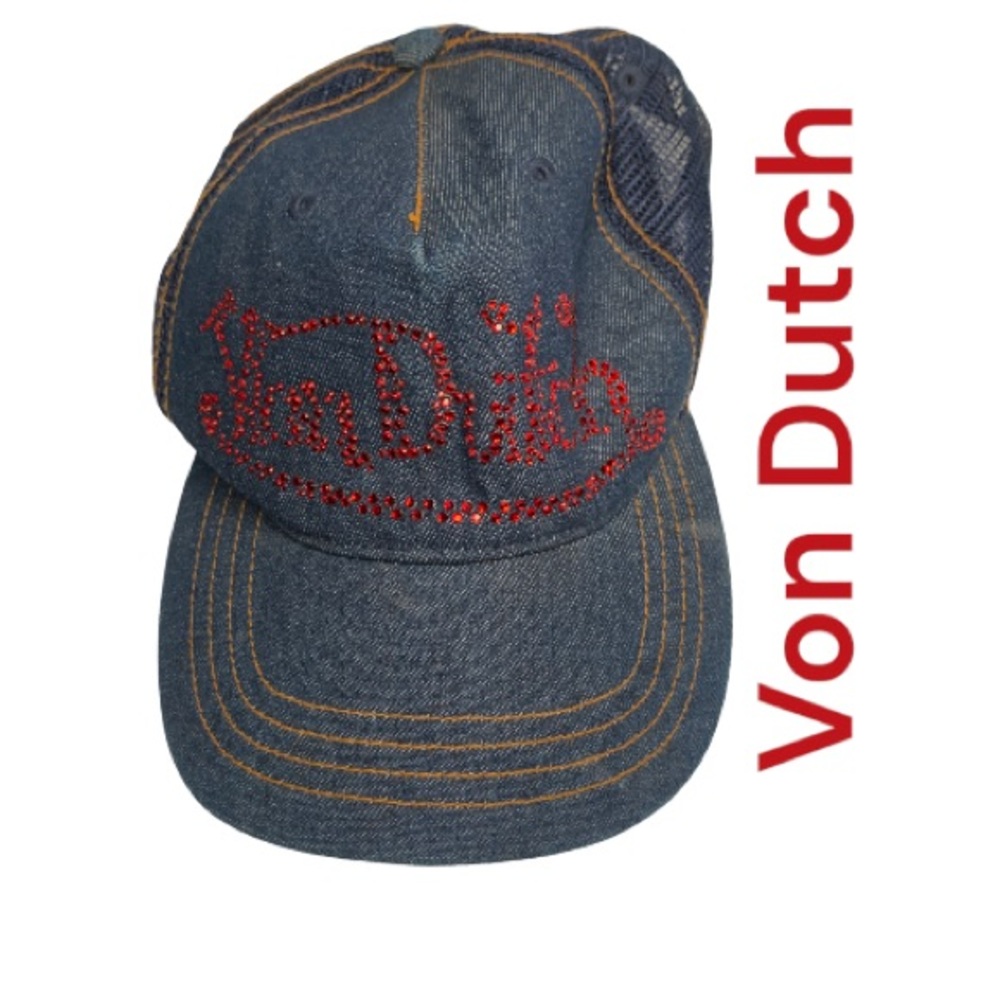 VON DUTCH rhinestone blue denim snapback hat